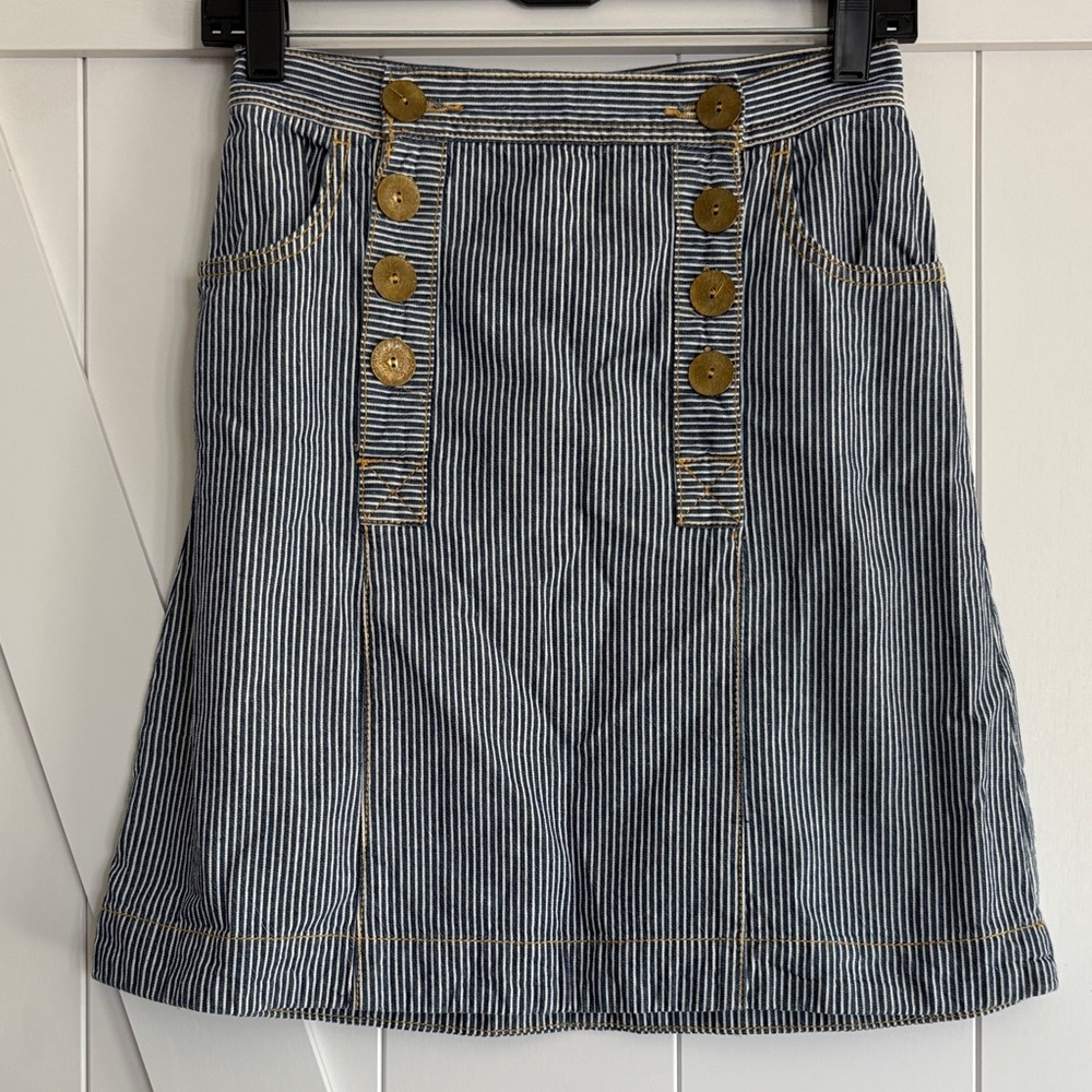Pilcro Anthropology Blue and White Striped Denim Skirt